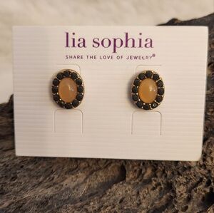 NWOT Lia Sophia yellow and Burgundy cut crystal earrings